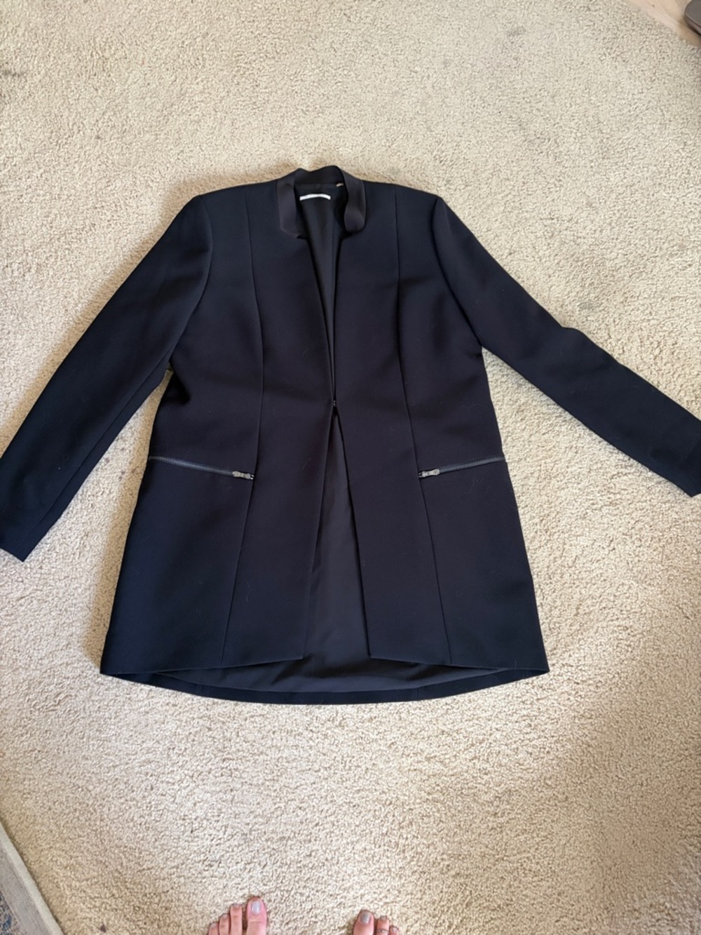 Tahari Black Open Front Long Blazer